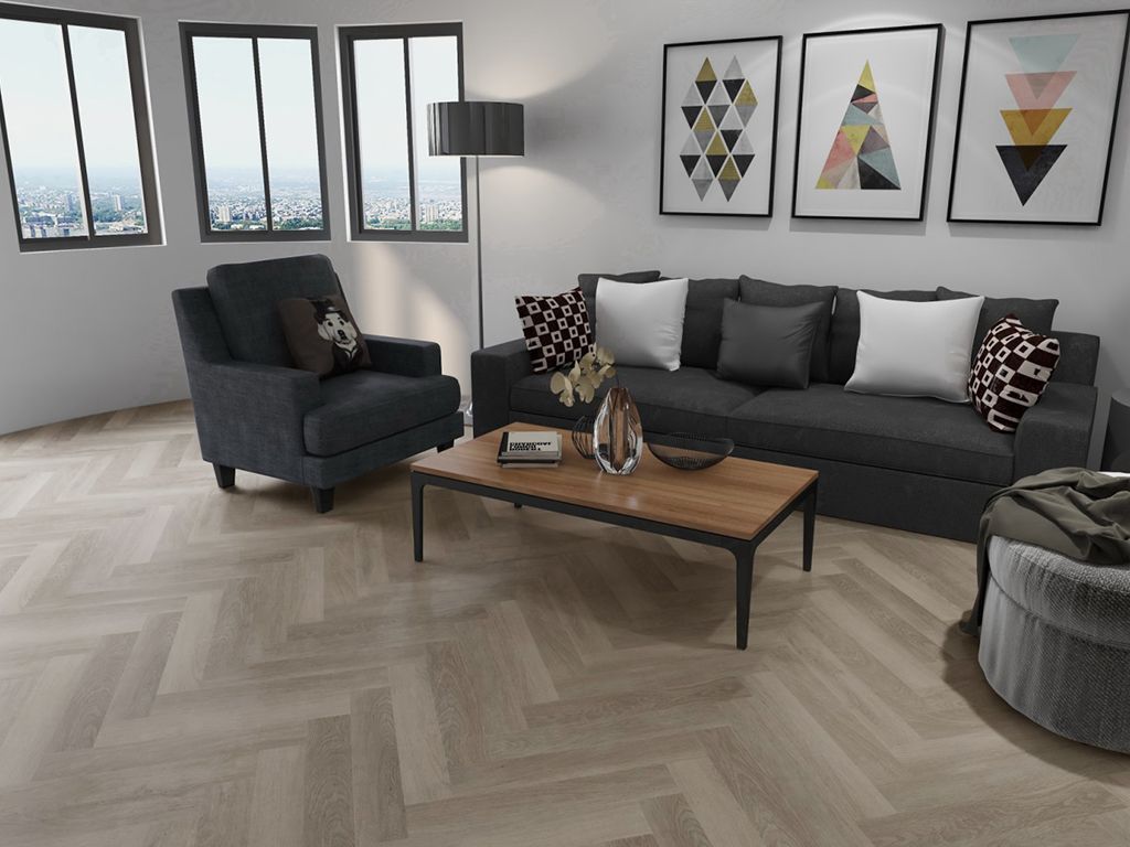 Klick-Vinylboden "2073H Lausitz Eiche Herringbone / Fischgrät" integr. Trittschalldämmung